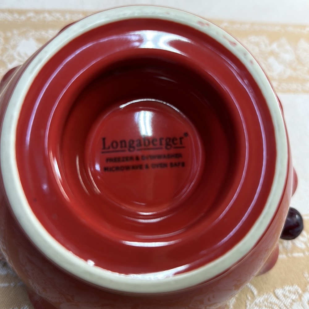LONGABERGER Vintage Pedestal Red  Ribbon Bowl - Picture 3 of 8